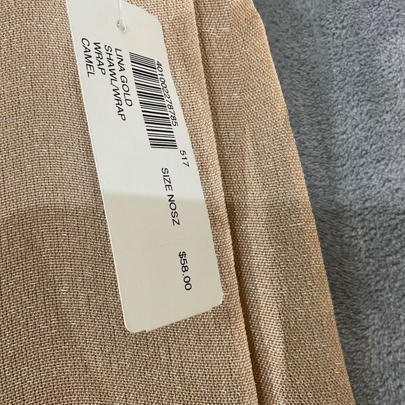 NWT Chicos Women’s OS linen blend Scarf Wrap Beige fringe multipurpose Holiday - Picture 9 of 11